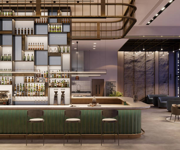 Modern bar interior at River North Tap